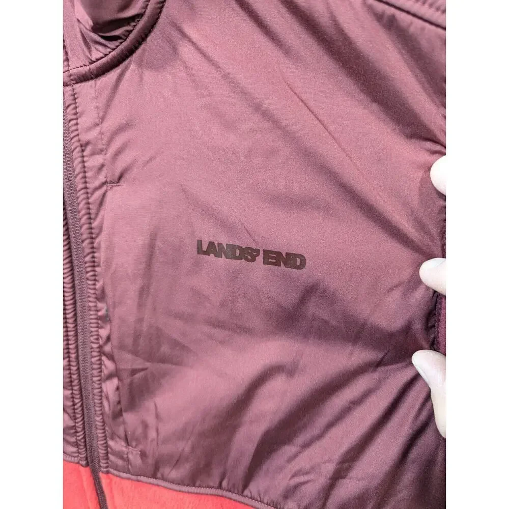 Lands End Fleece Vest Mens Medium 38-40 Full Zip Layer Pockets Maroon Red Hiking